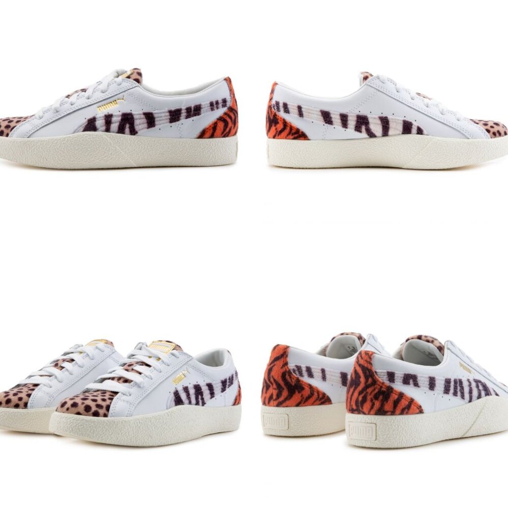 Puma Love Wildcat White Animal Print Calf Hair Lace-up Sneakers size 7